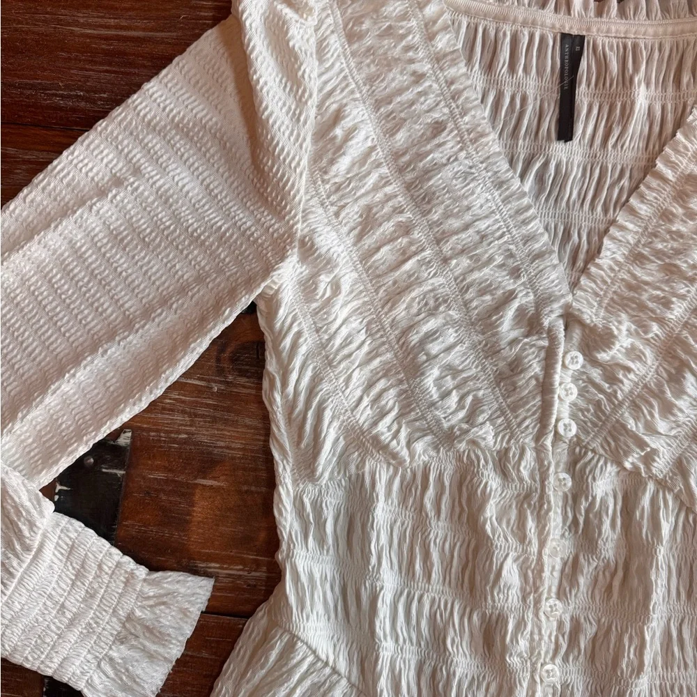 Anthropologie Cream Smocked Blouse - Picture 3 of 6